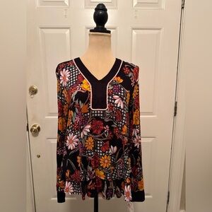 Kensie Multicolor Floral V-Neck & ruffle bottom Top, NWTS, Sz Small